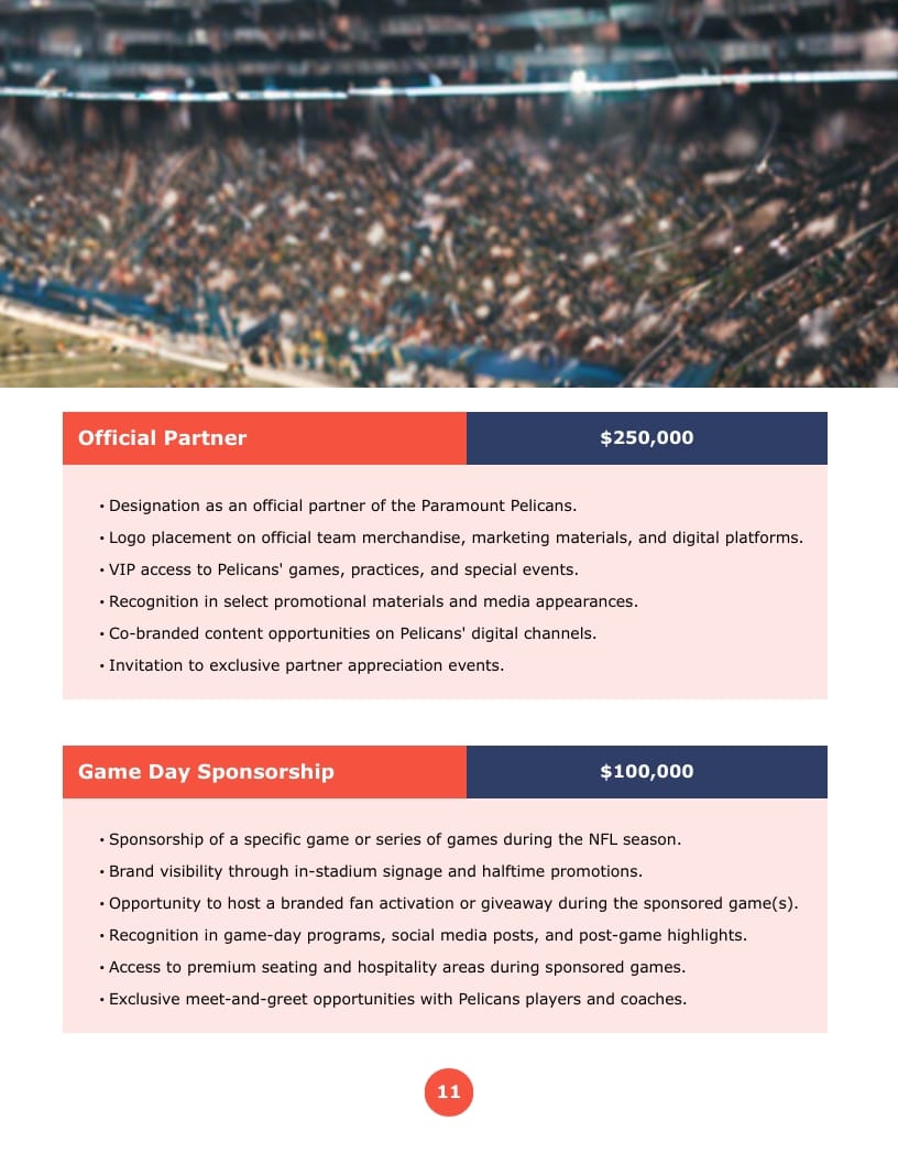 Football Sponsorship Proposal Template - Slide 11 Football Sponsorship Proposal Template - Slide 11