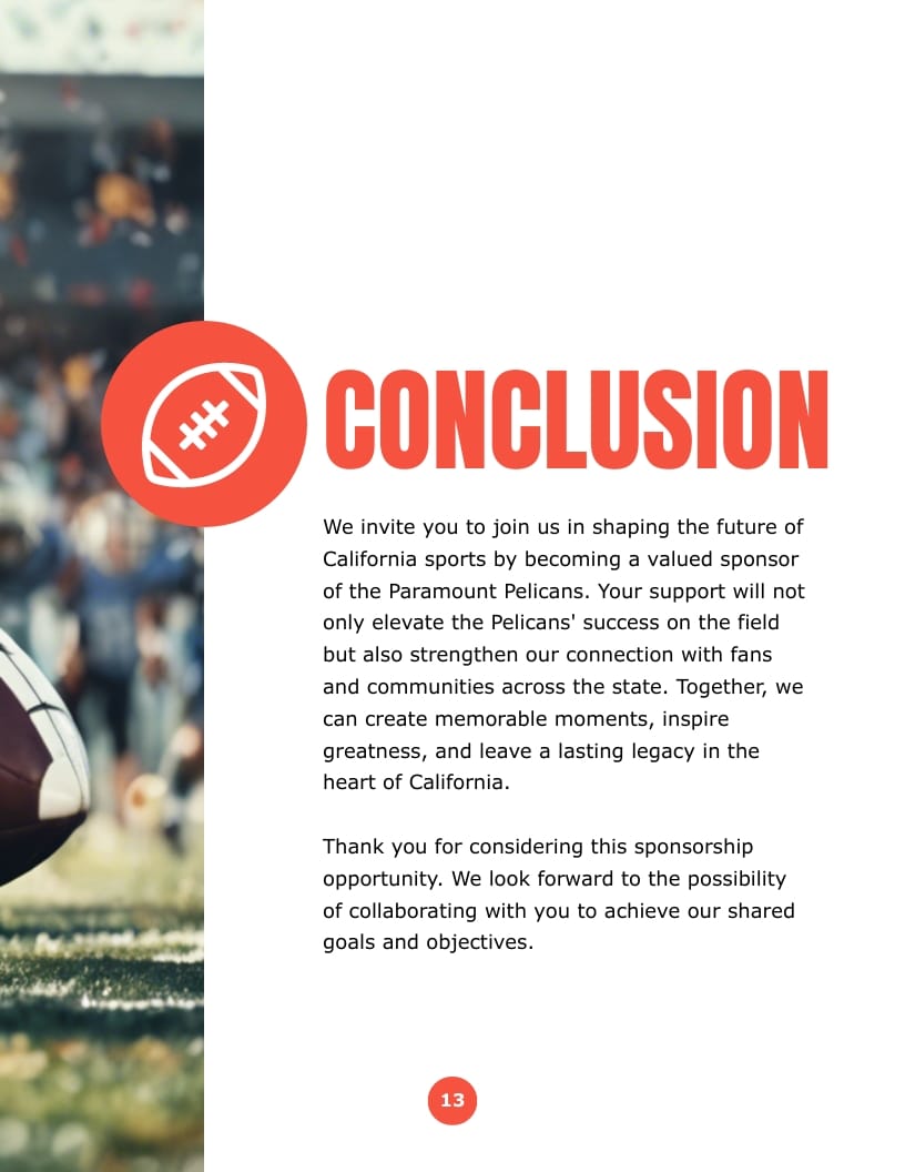 Football Sponsorship Proposal Template - Slide 13 Football Sponsorship Proposal Template - Slide 13