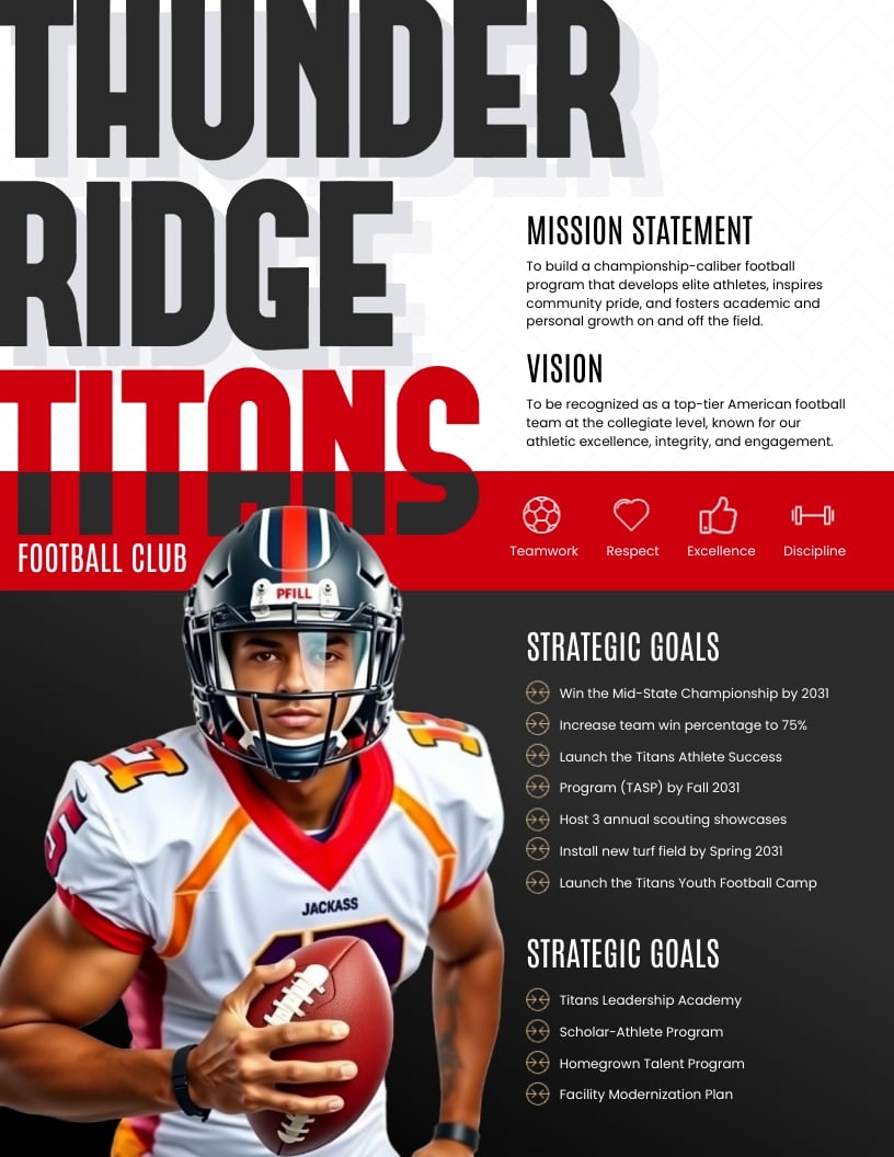 Football Strategic Plan One Pager Template