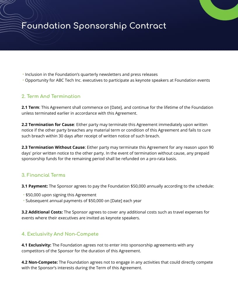 Foundation Sponsorship Contract Template - Slide 2 Foundation Sponsorship Contract Template - Slide 2