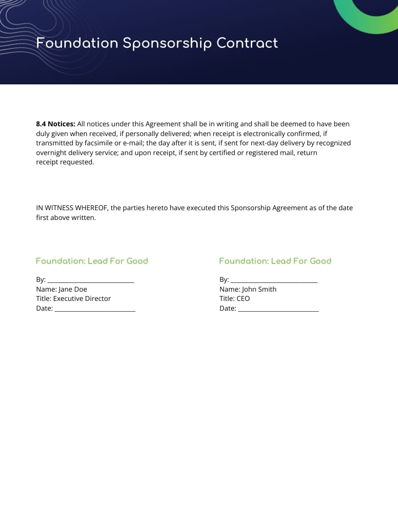 Foundation Sponsorship Contract Template - Slide 4 Foundation Sponsorship Contract Template - Slide 4