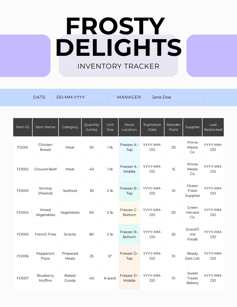 Freezer Inventory Sheet Template