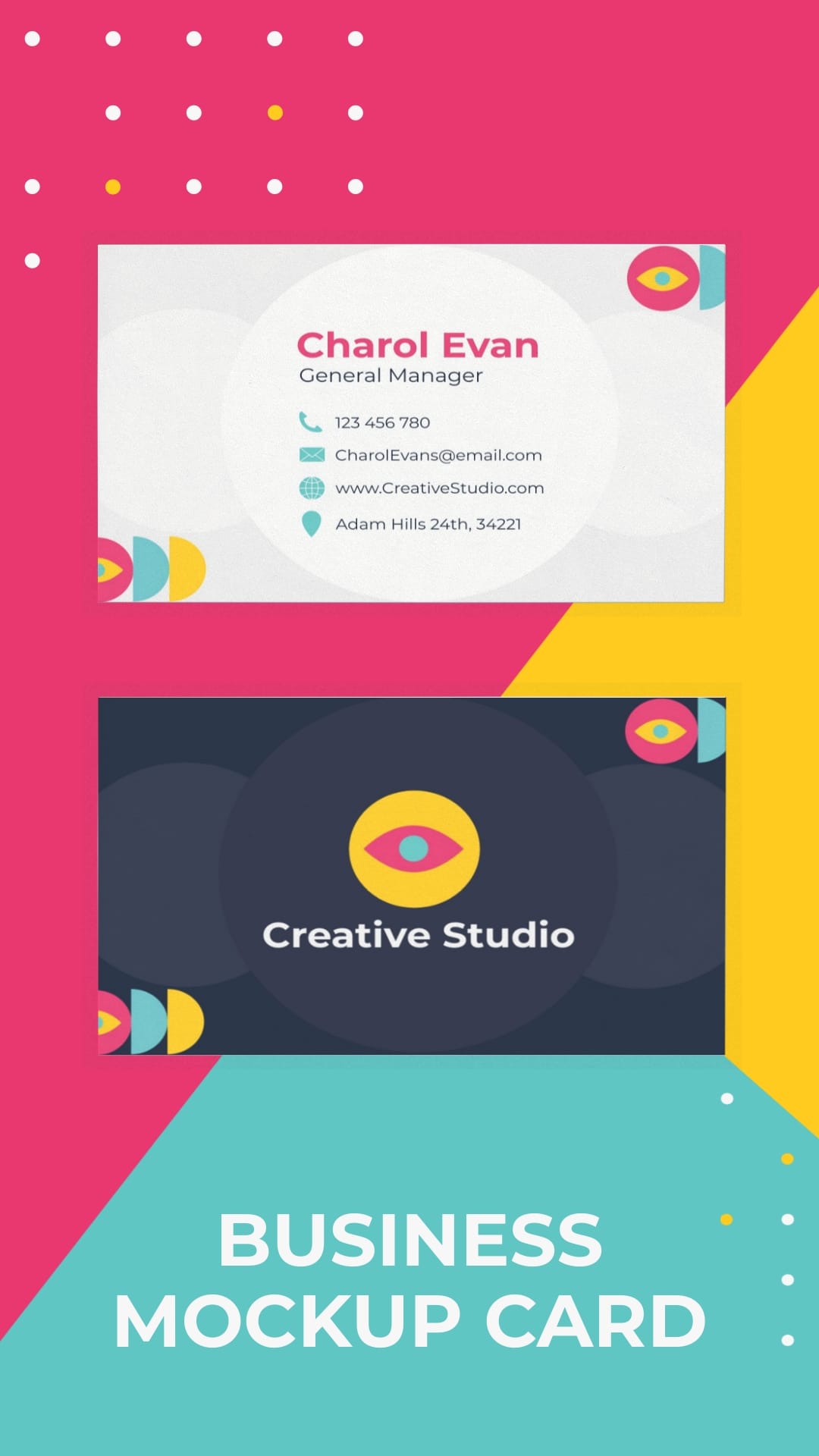 Fun and Bright Business Card Mockup Vertical Template