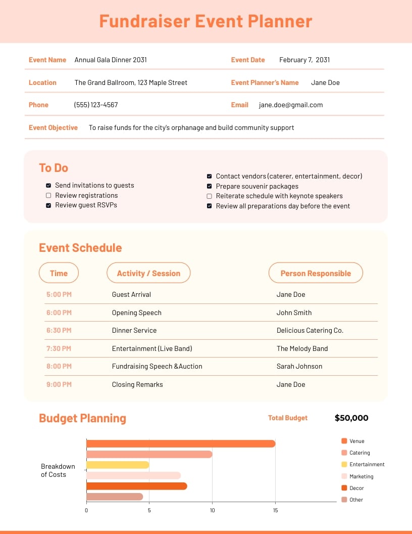 Fundraiser Event Planner Template