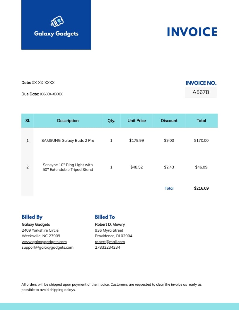 Gadget Invoice Template
