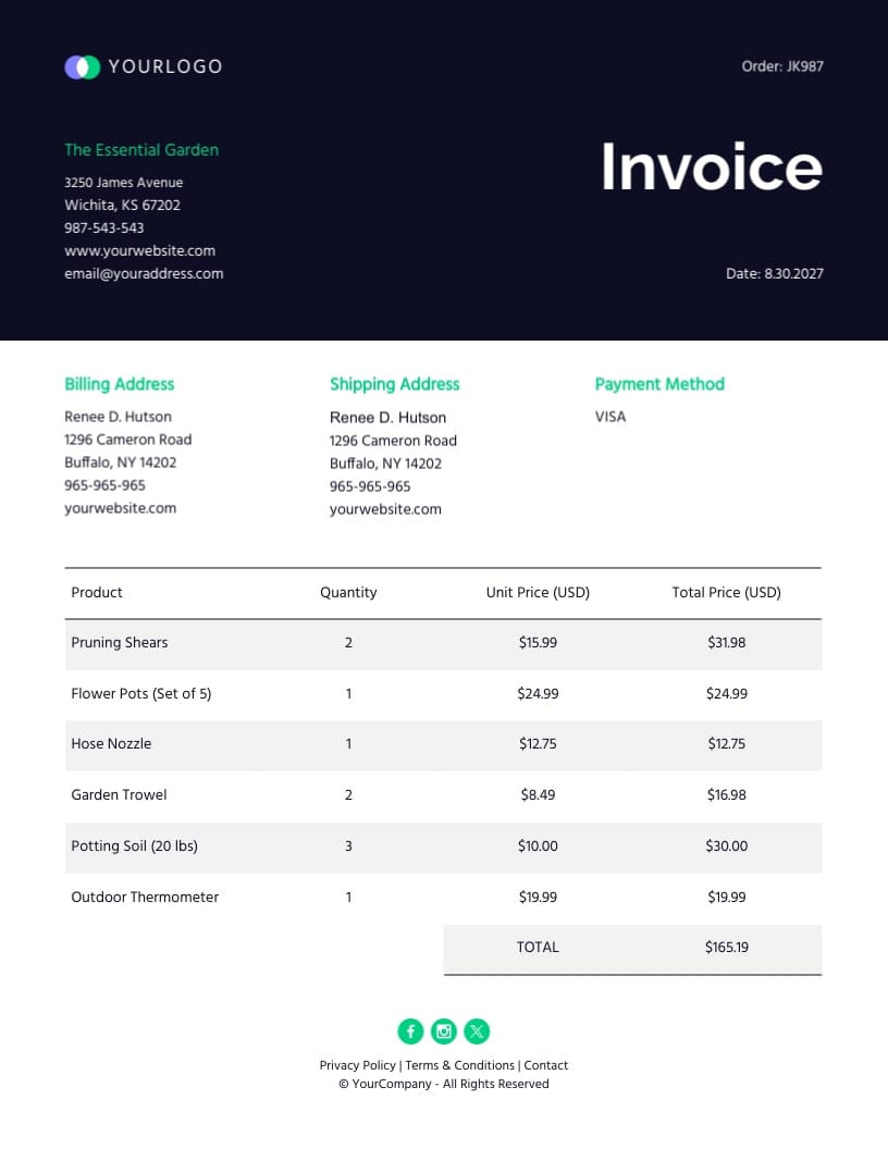 Gardening Tools Invoice Template