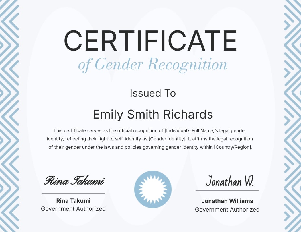 Gender Recognition Certificate Template
