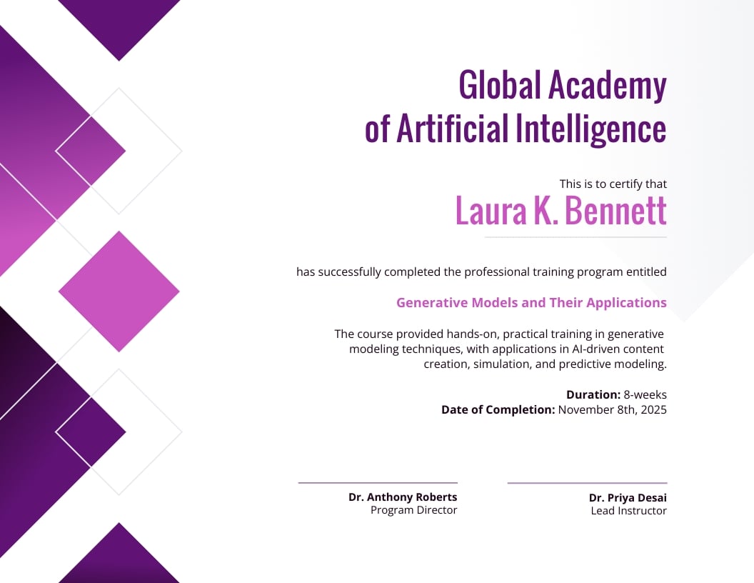 Generative AI Course Certificate Template Generative AI Course Certificate Template