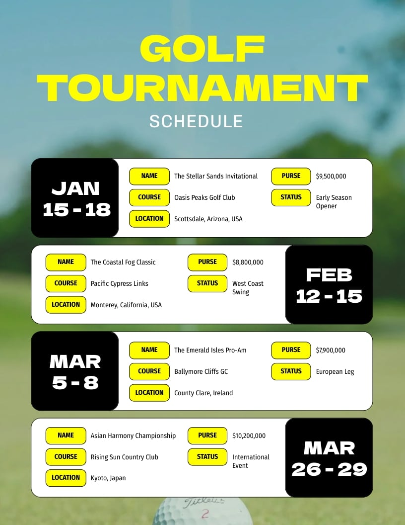 Golf Tournament Schedule Template