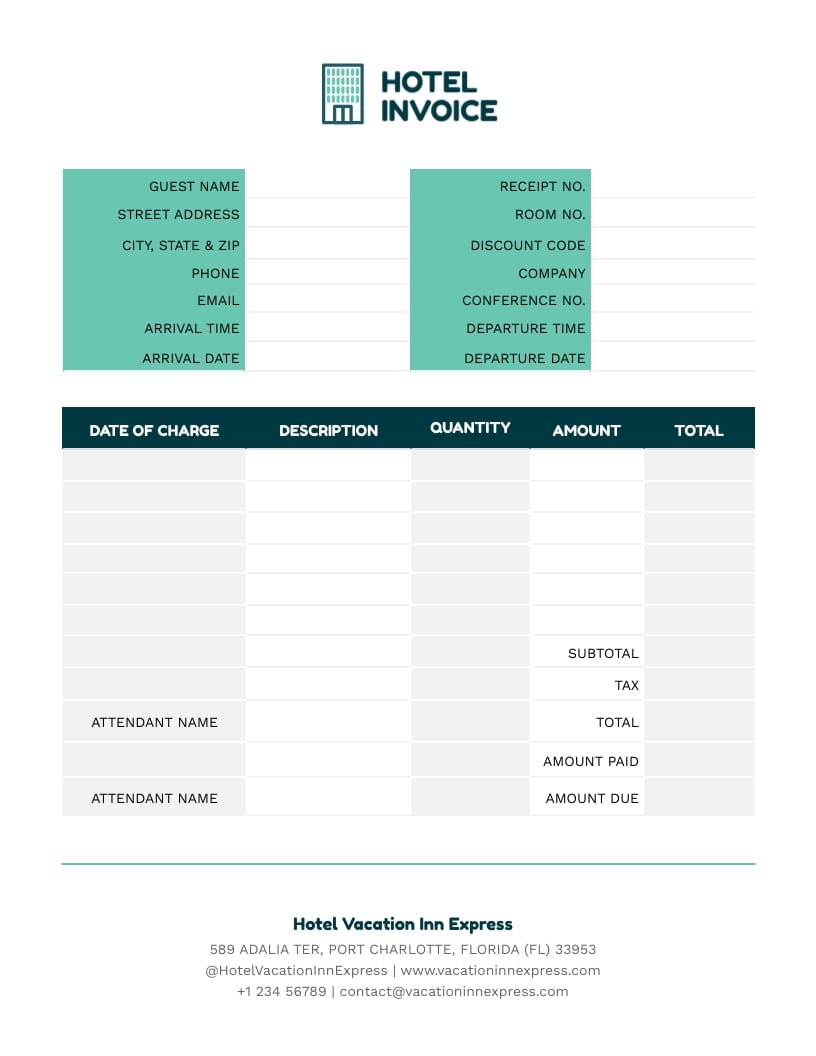 Green Hotel Invoice Template