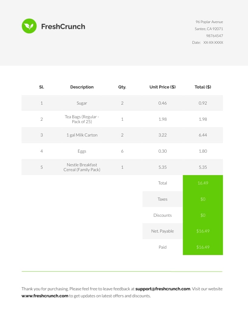 Groceries Bill Template