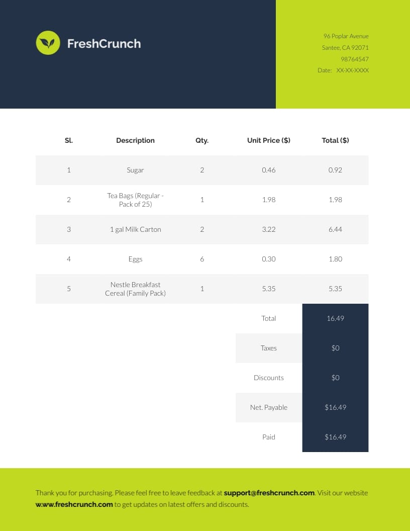 Grocery Store Bill Template