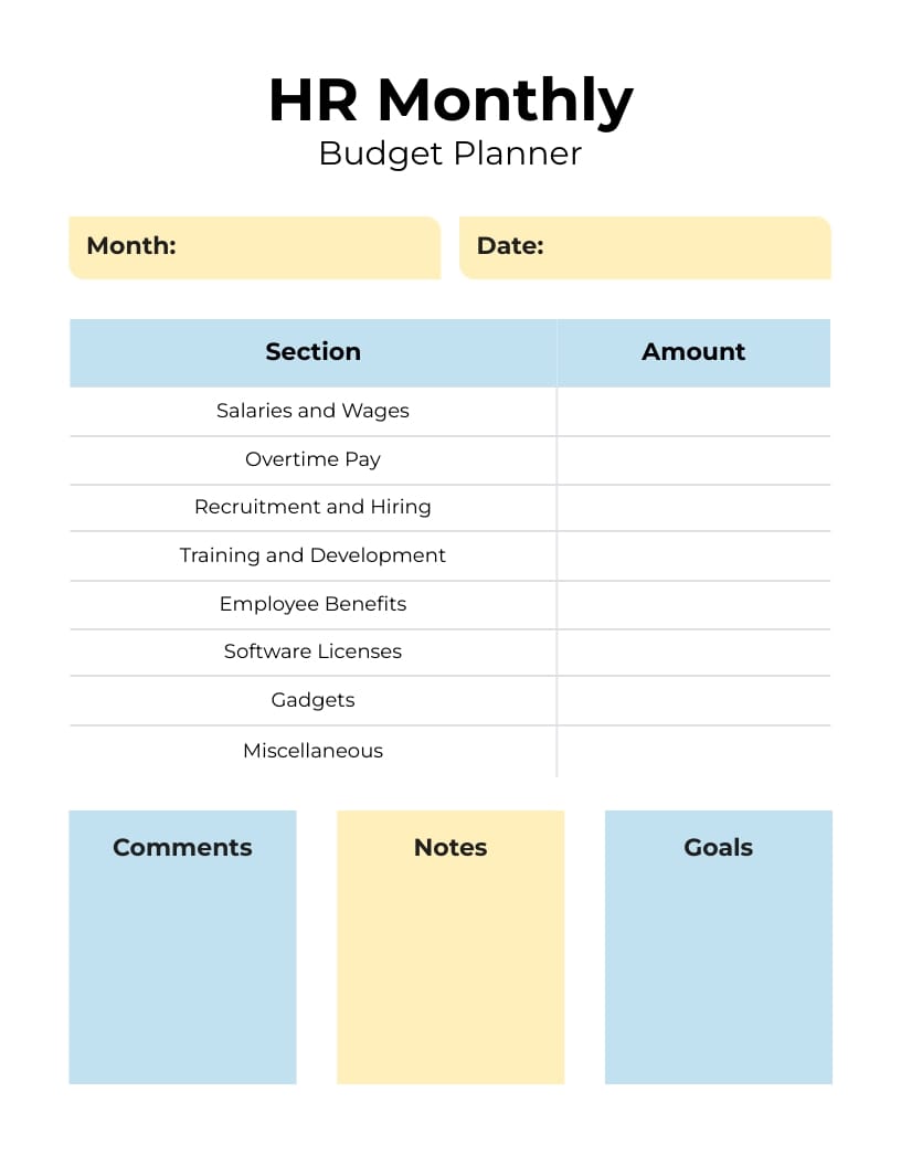 HR Monthly Budget Planner Template