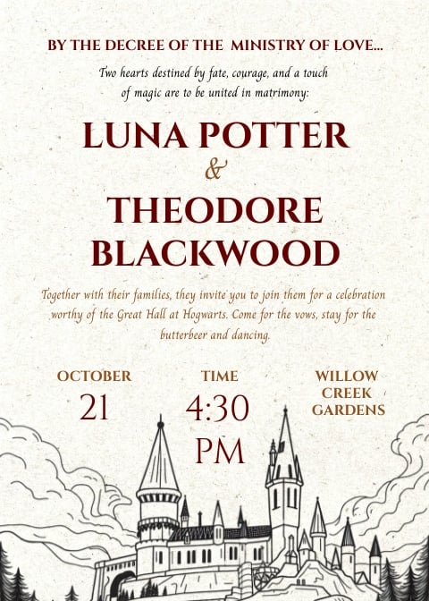 Harry Potter Wedding Invitation Template