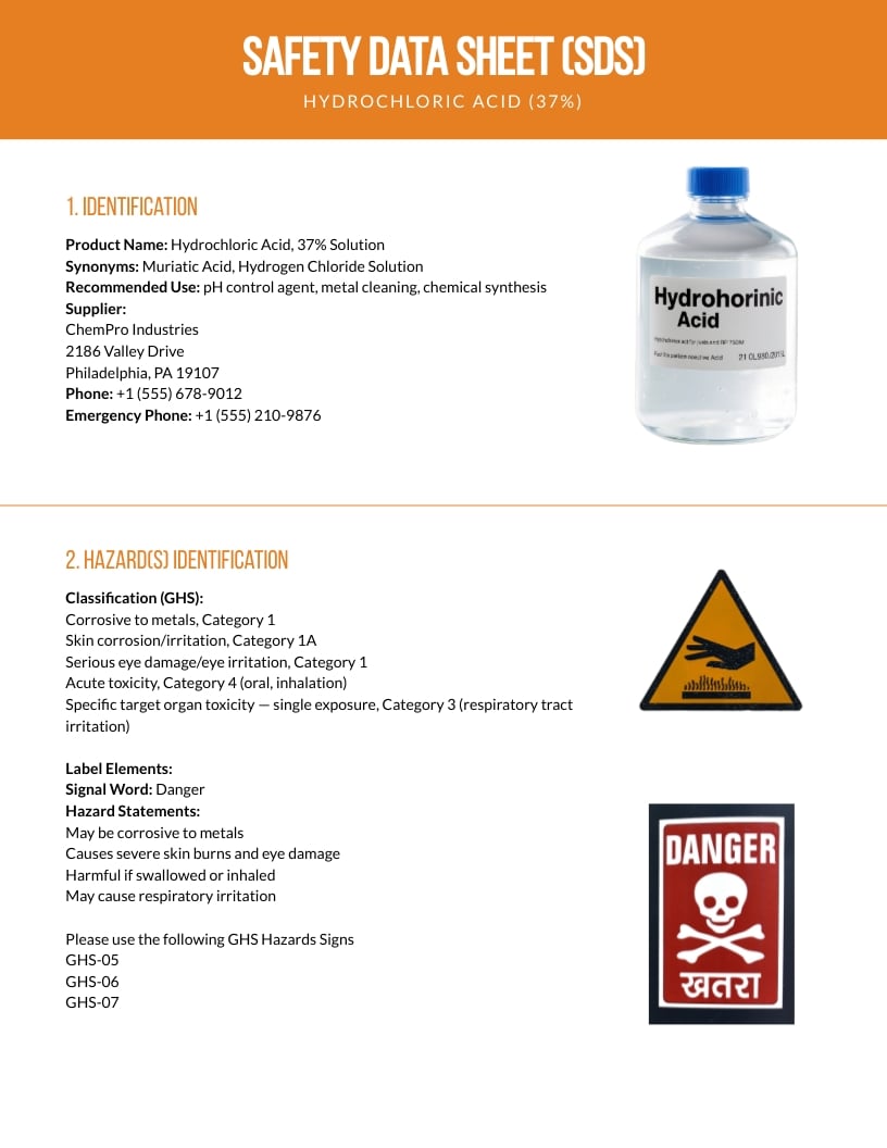 Hazardous Chemical Safety Data Sheet Template