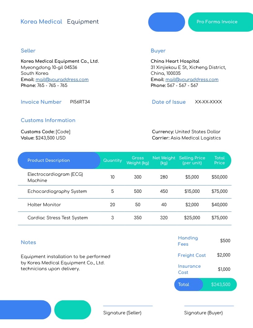 Healthcare Pro Forma Invoice Template