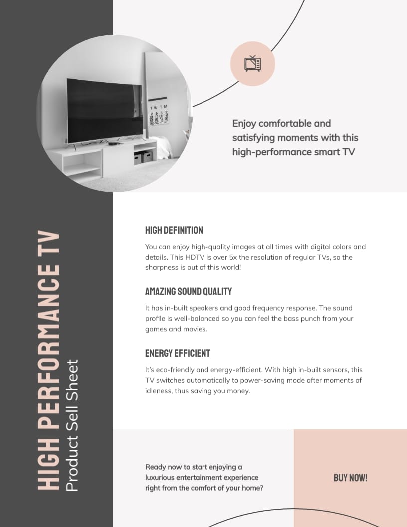 High Performance TV Product Sell Sheet Template