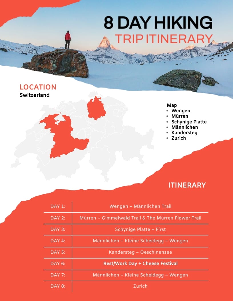 Hiking Trip Itinerary Template