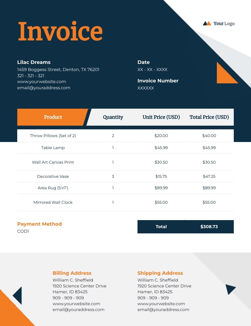 Home Decor Invoice Template