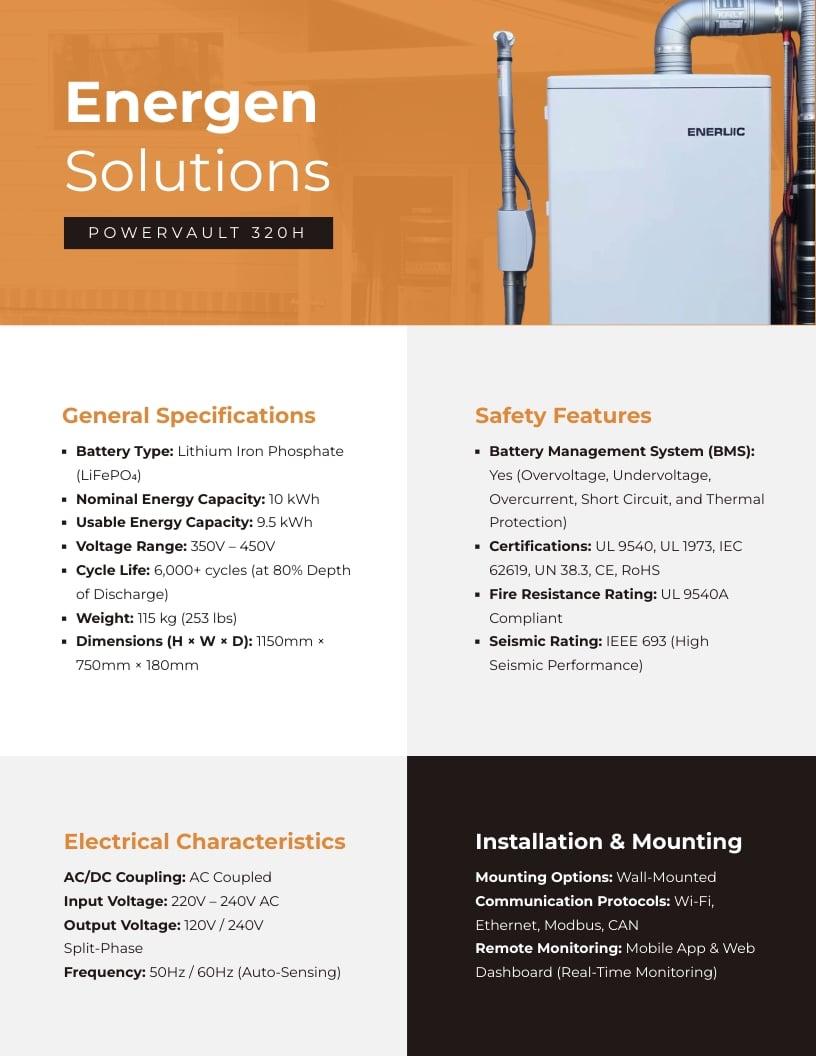 Home Energy Storage Module Spec Sheet Template
