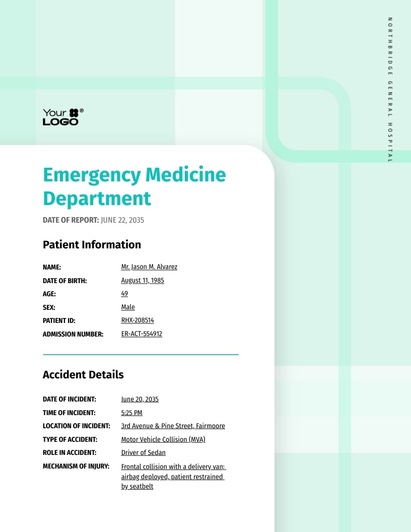 Hospital Accident Medical Report Template