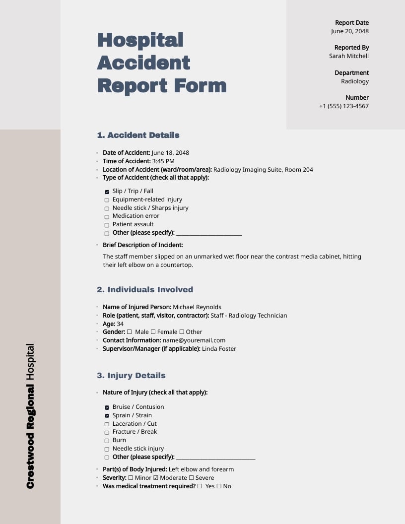 Hospital Accident Report Template