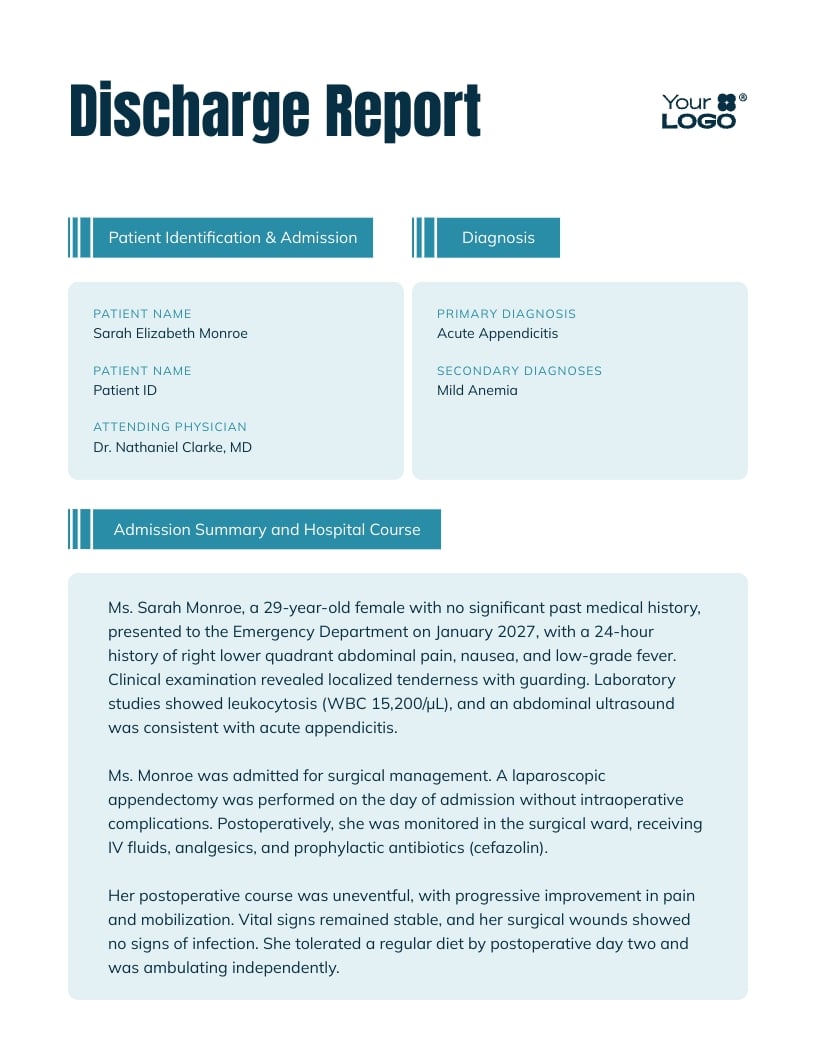 Hospital Discharge Report Template