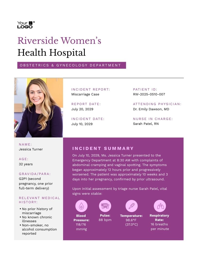 Hospital Miscarriage Report Template