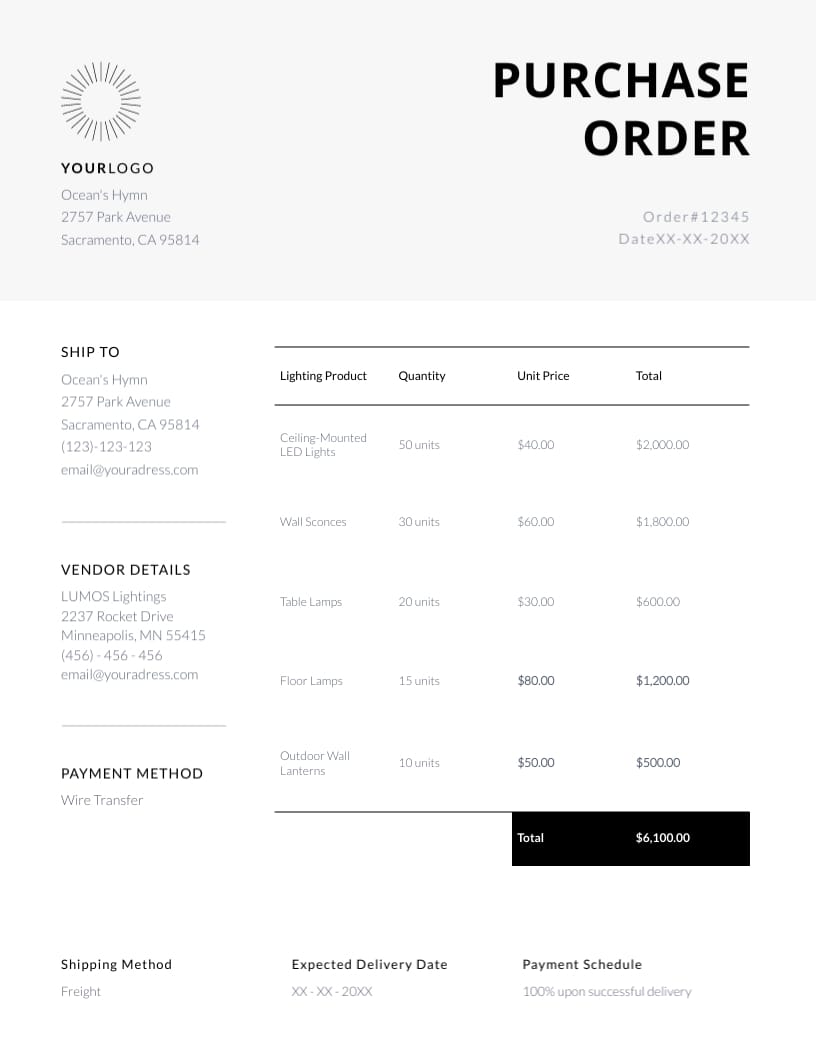 Hotel purchase order template visme