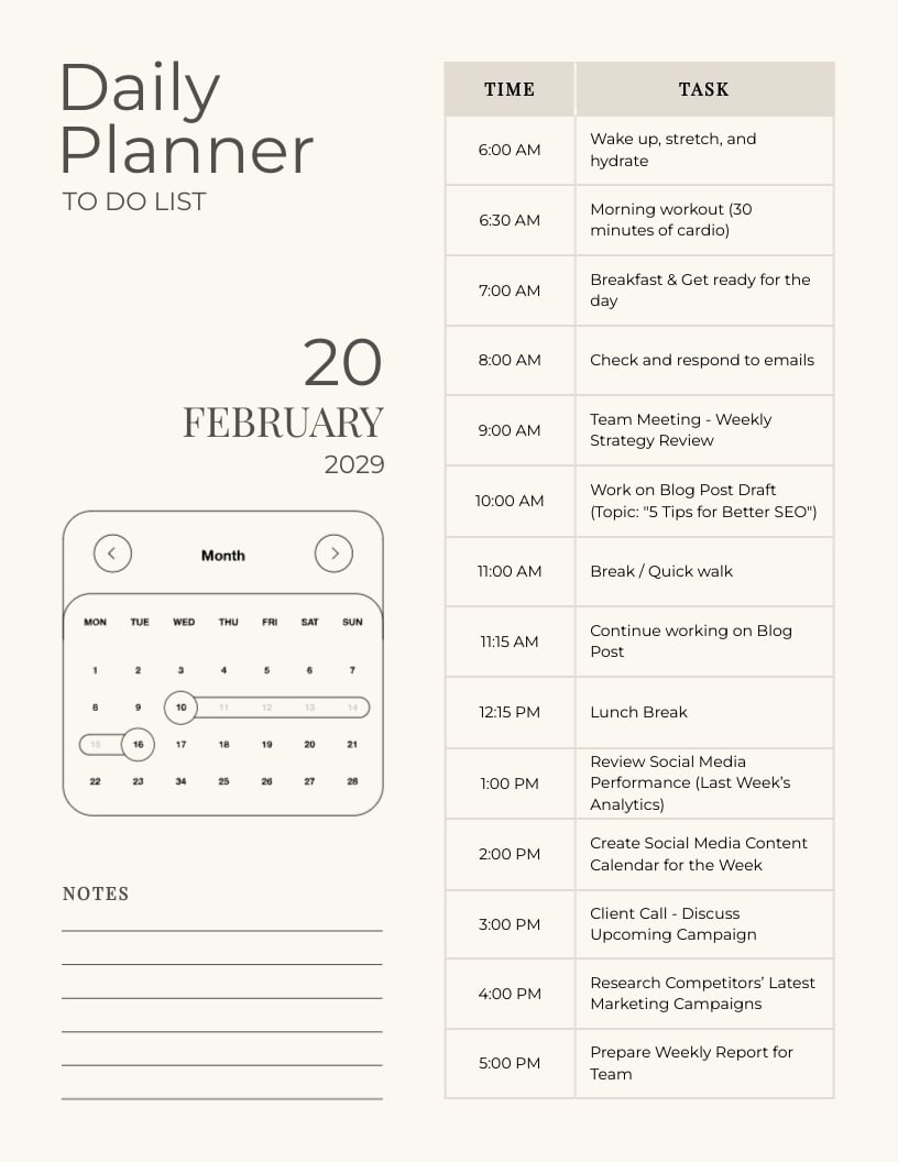 Hour By Hour Planner Template