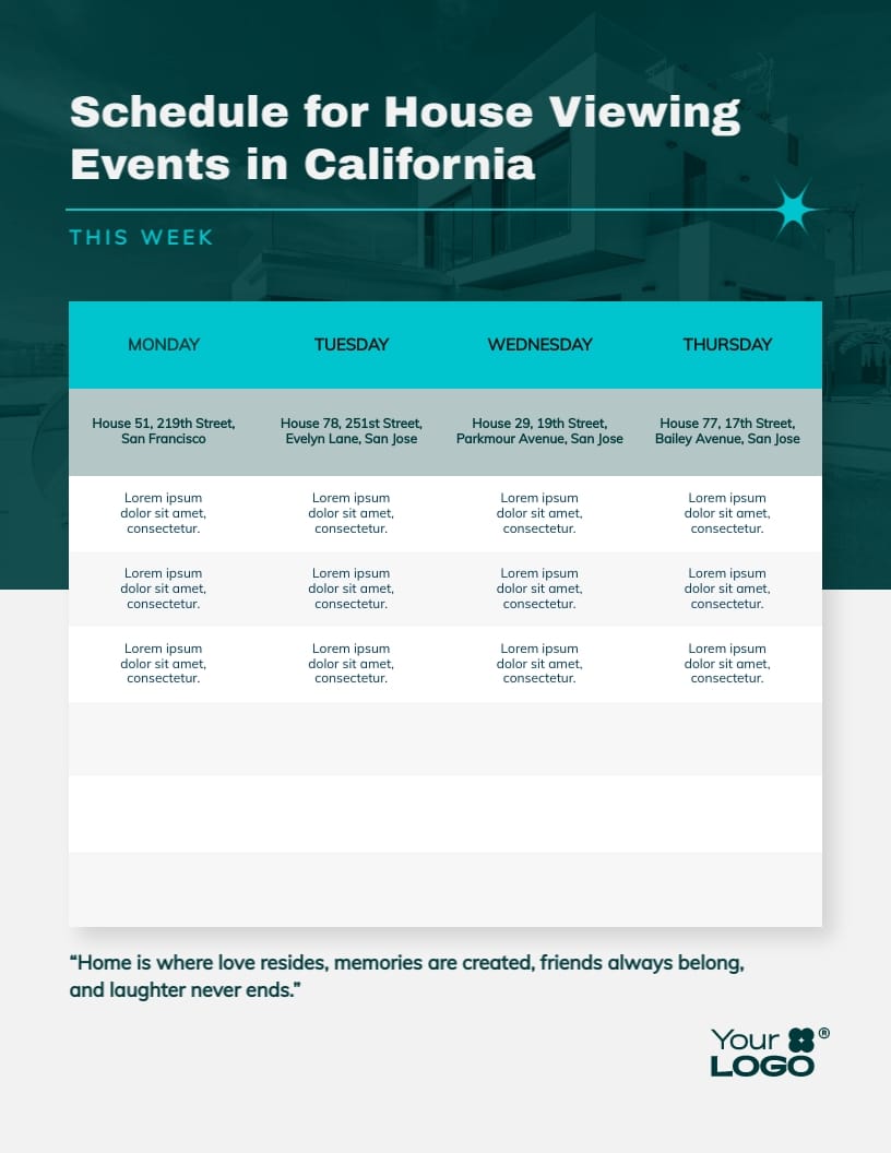 House Viewing Event Schedule Template