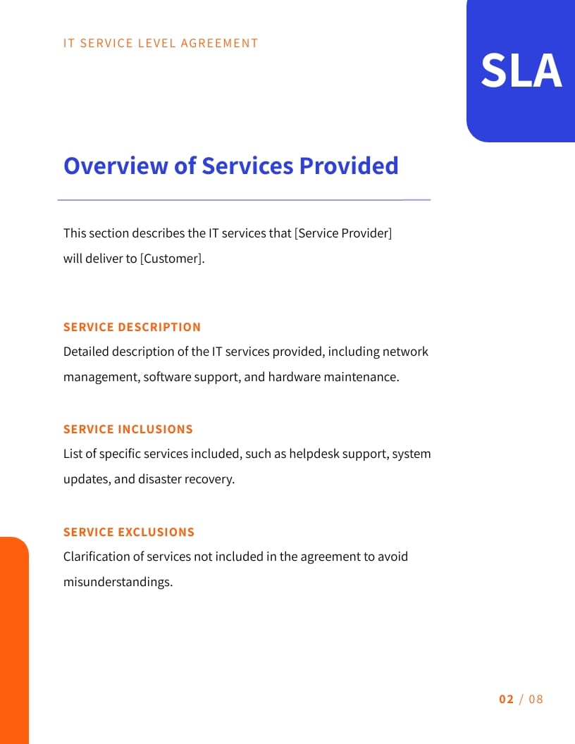 IT Service Level Agreement Template - Slide 2 IT Service Level Agreement Template - Slide 2