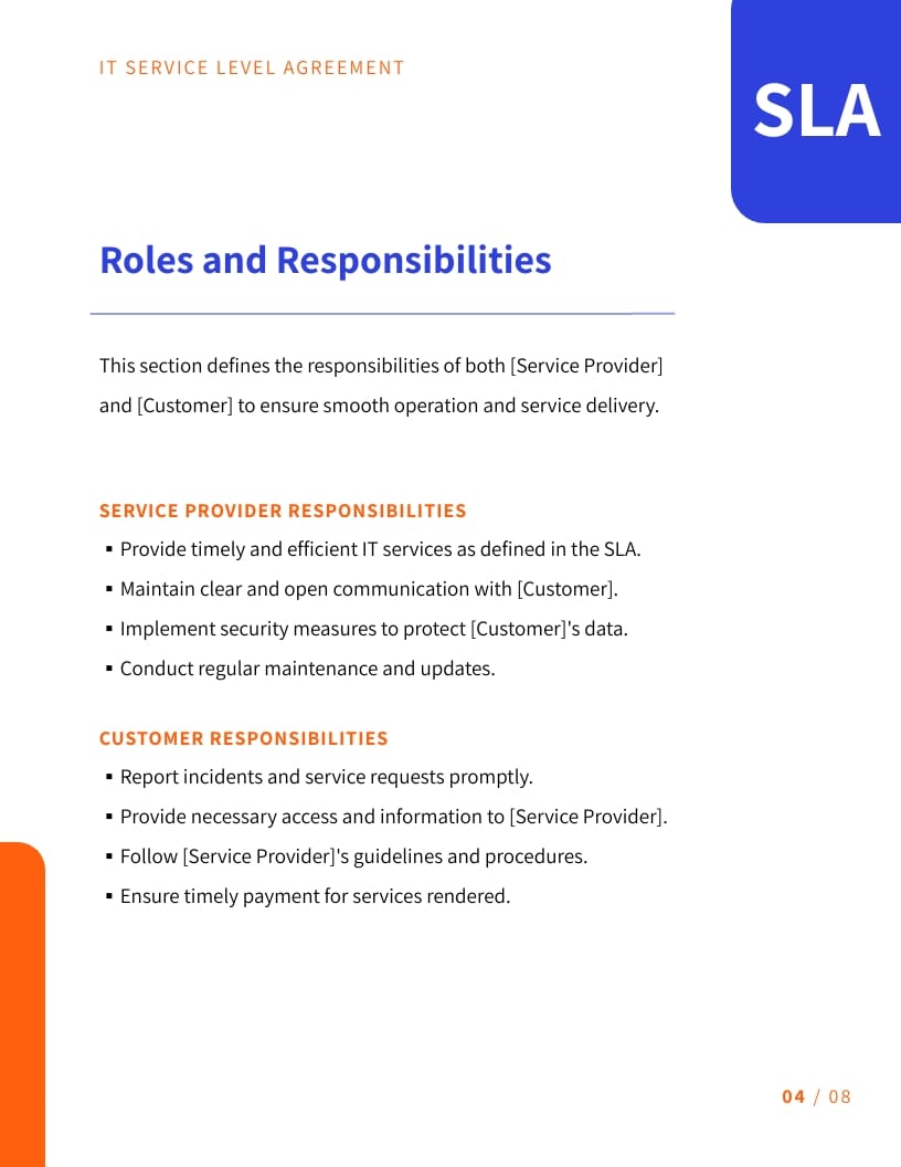 IT Service Level Agreement Template - Slide 4 IT Service Level Agreement Template - Slide 4