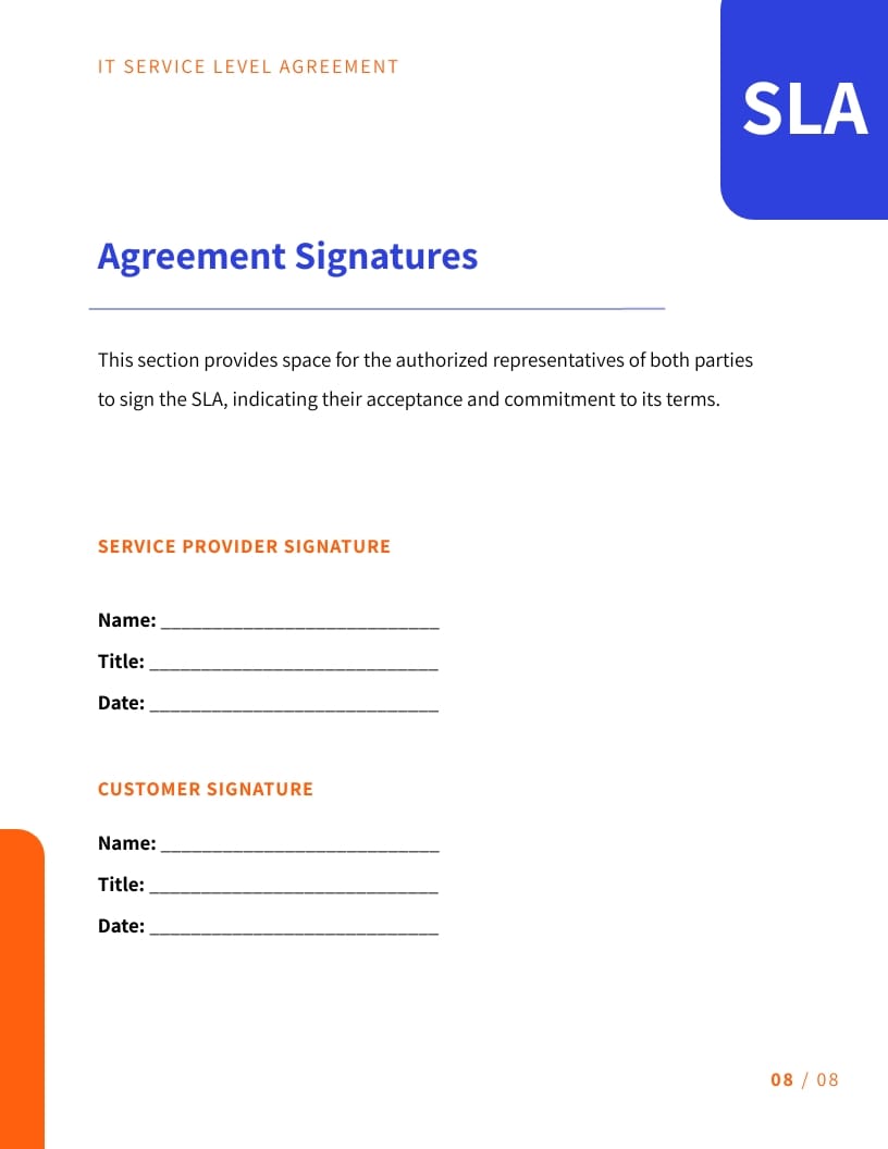IT Service Level Agreement Template - Slide 8 IT Service Level Agreement Template - Slide 8