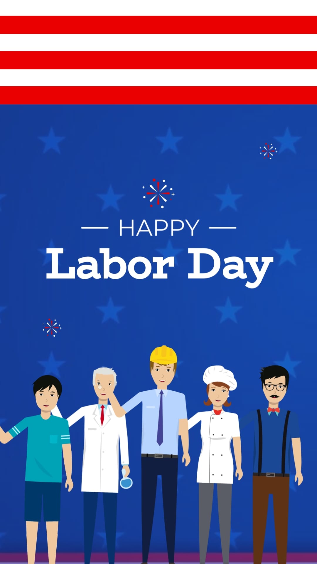 Illustrated Labor Day Greeting Card Vertical Template