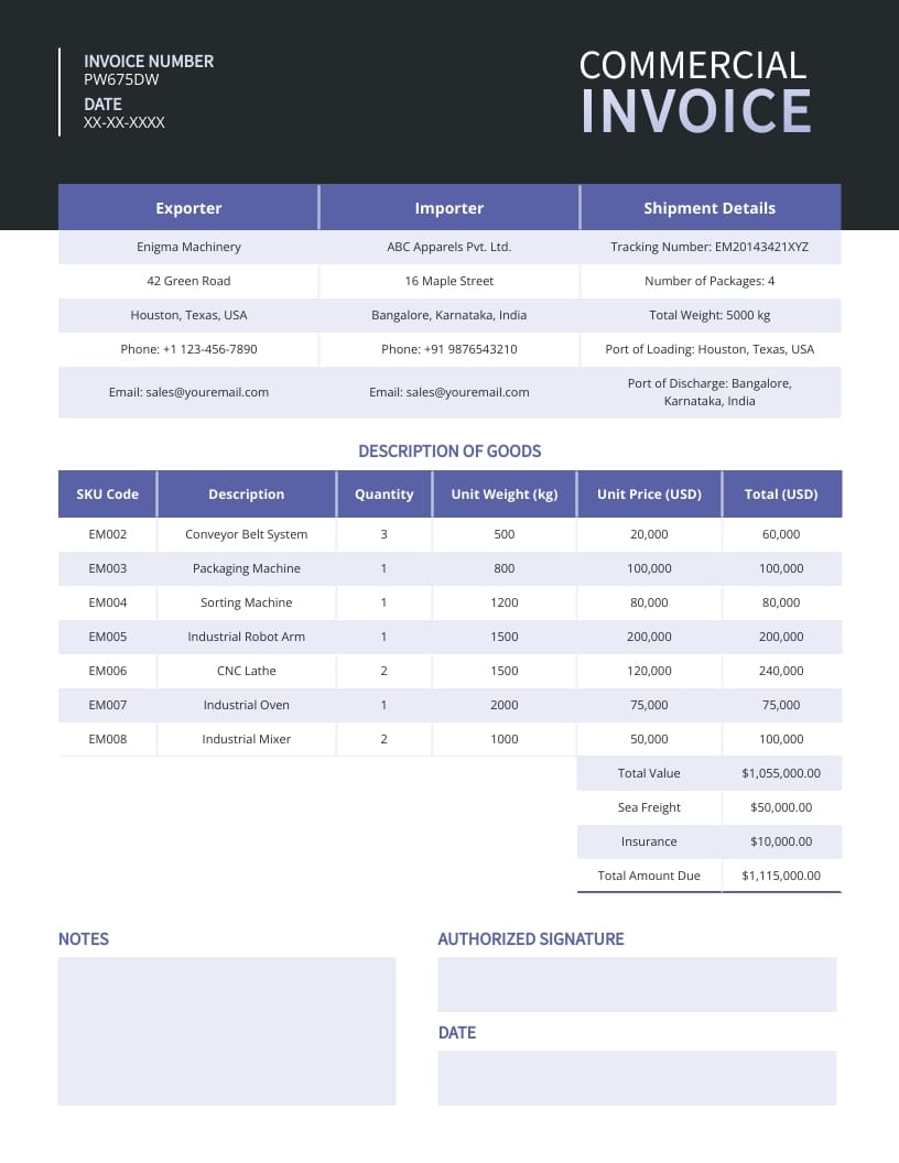 Industrial Commercial Invoice Template
