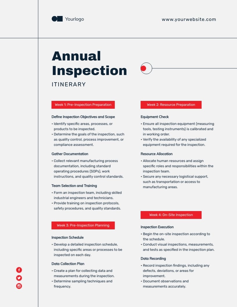 Industrial Engineering Itinerary Template