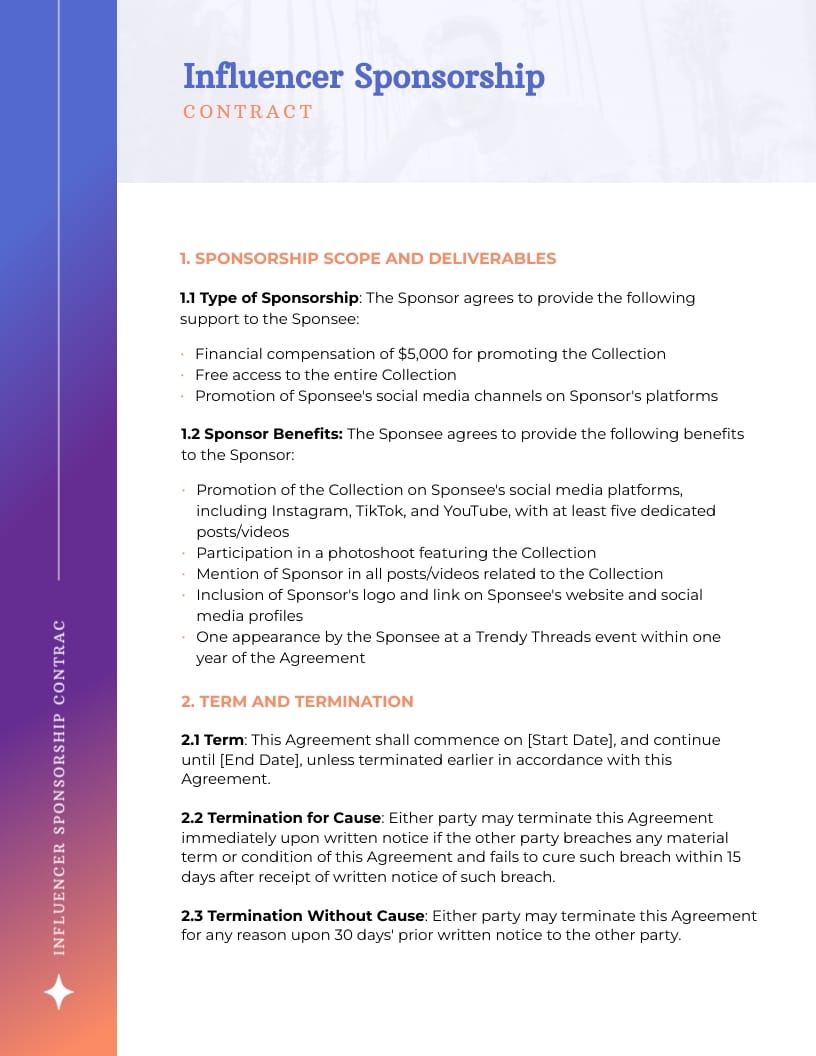 Influencer Sponsorship Contract Template - Slide 2 Influencer Sponsorship Contract Template - Slide 2