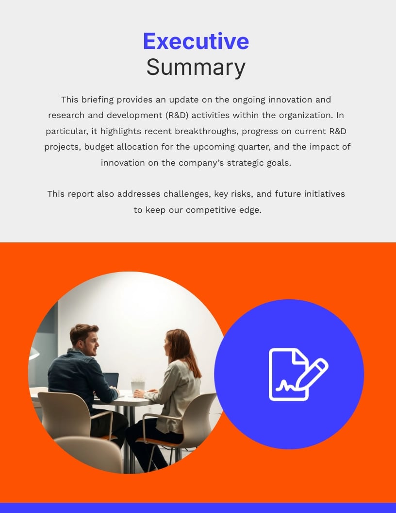 Innovation RD Executive Briefing Report Template - Slide 3 Innovation RD Executive Briefing Report Template - Slide 3