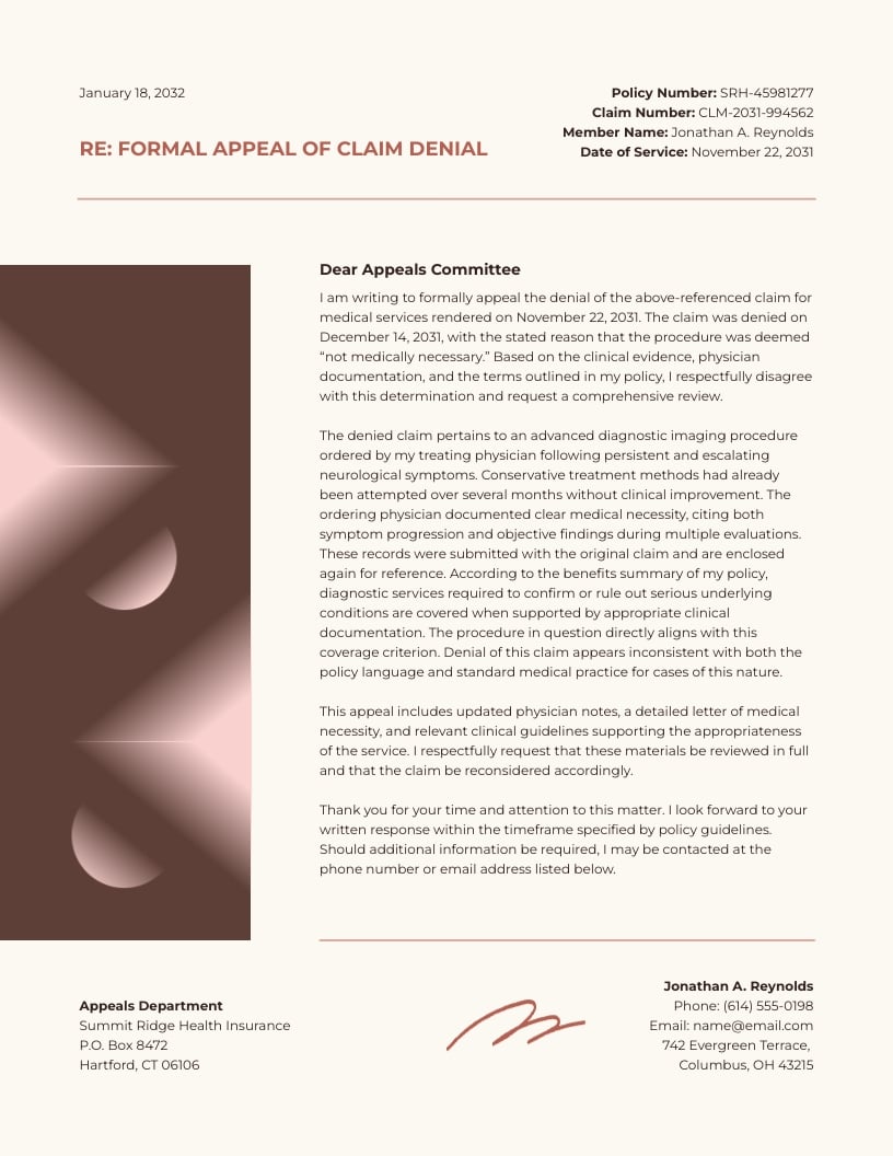 Insurance Appeal Letter Template