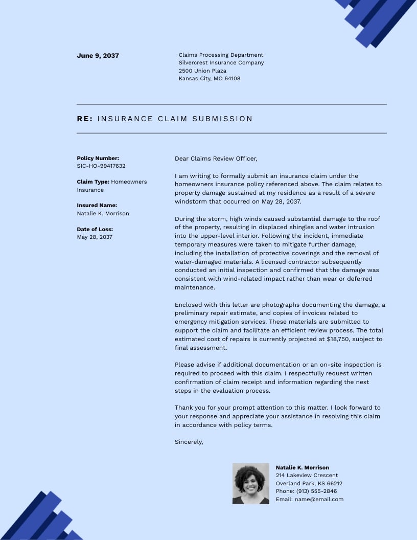 Insurance Claim Letter Template