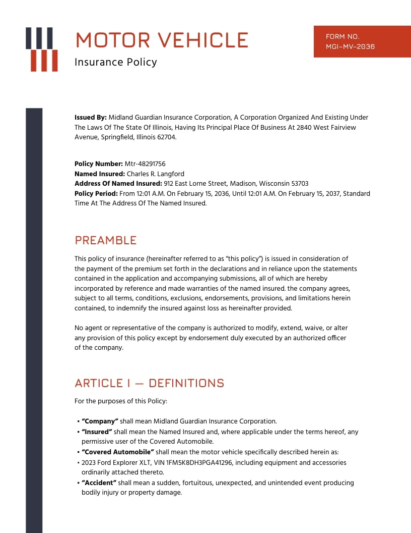 Insurance Contract Template