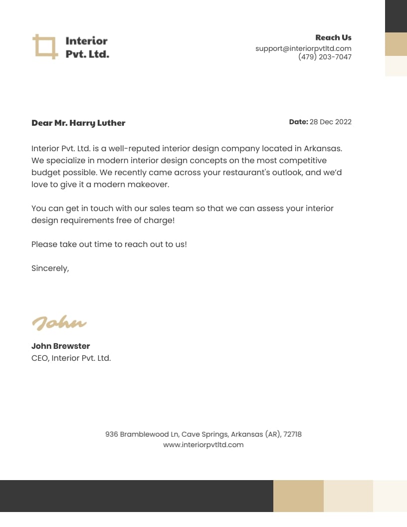 Interior Design Company Business Letterhead Template