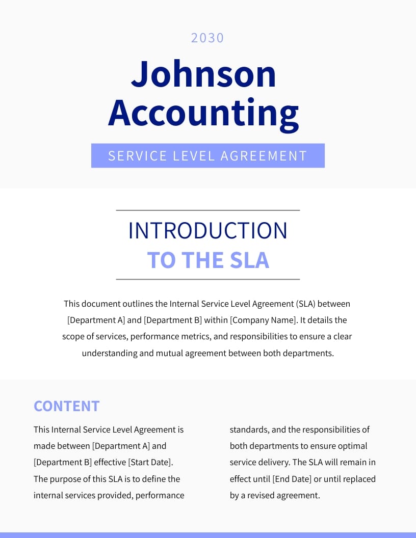 Internal Service Level Agreement SLA Template Internal Service Level Agreement SLA Template