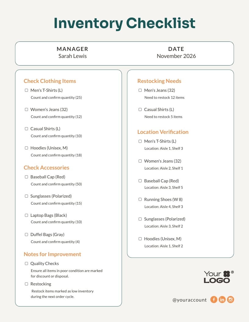 Inventory Checklist Template