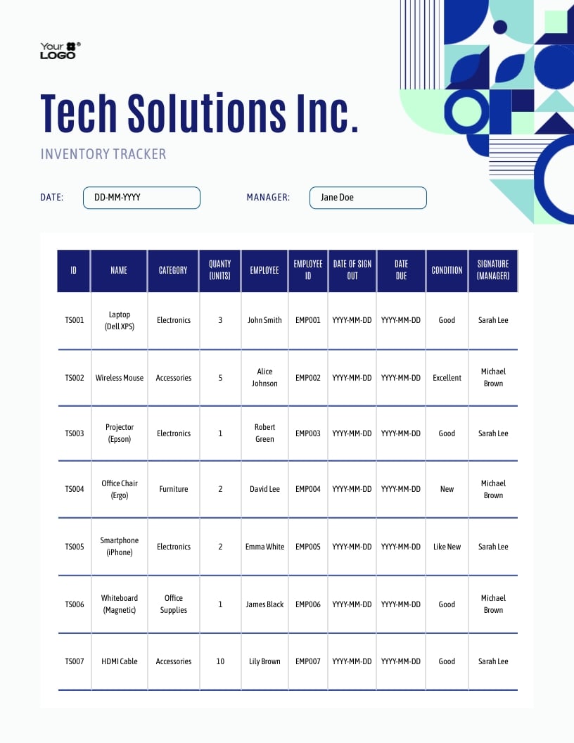 Inventory Sign Out Sheet Template