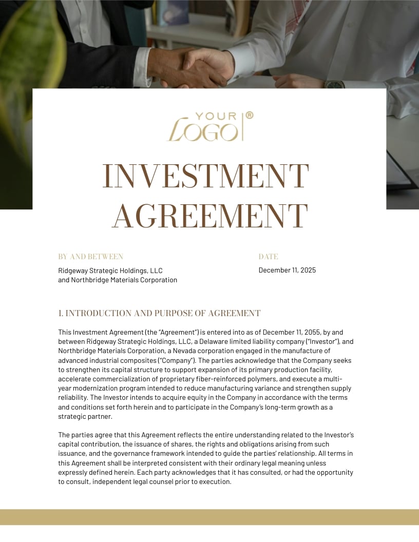 Investment Agreement Template