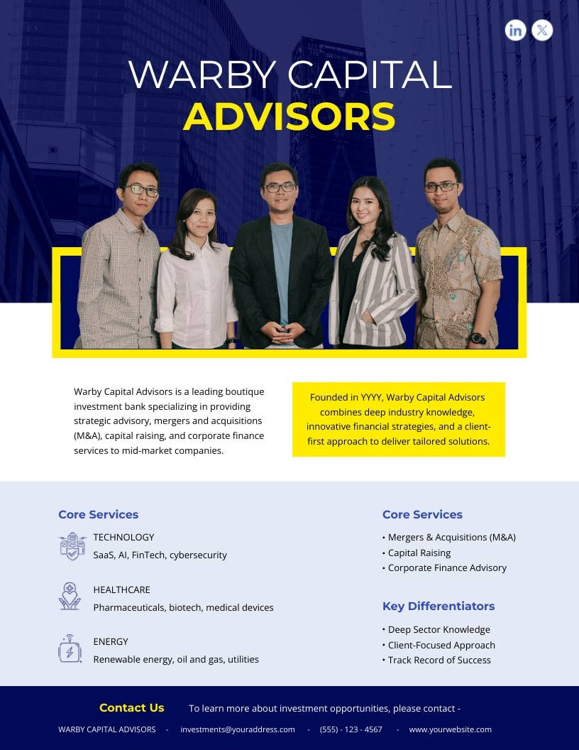Investment Bank One Pager Template