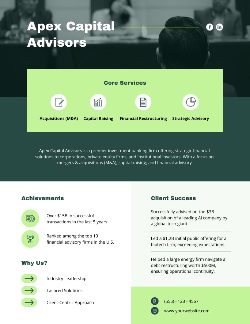 Investment Banking One Pager Template