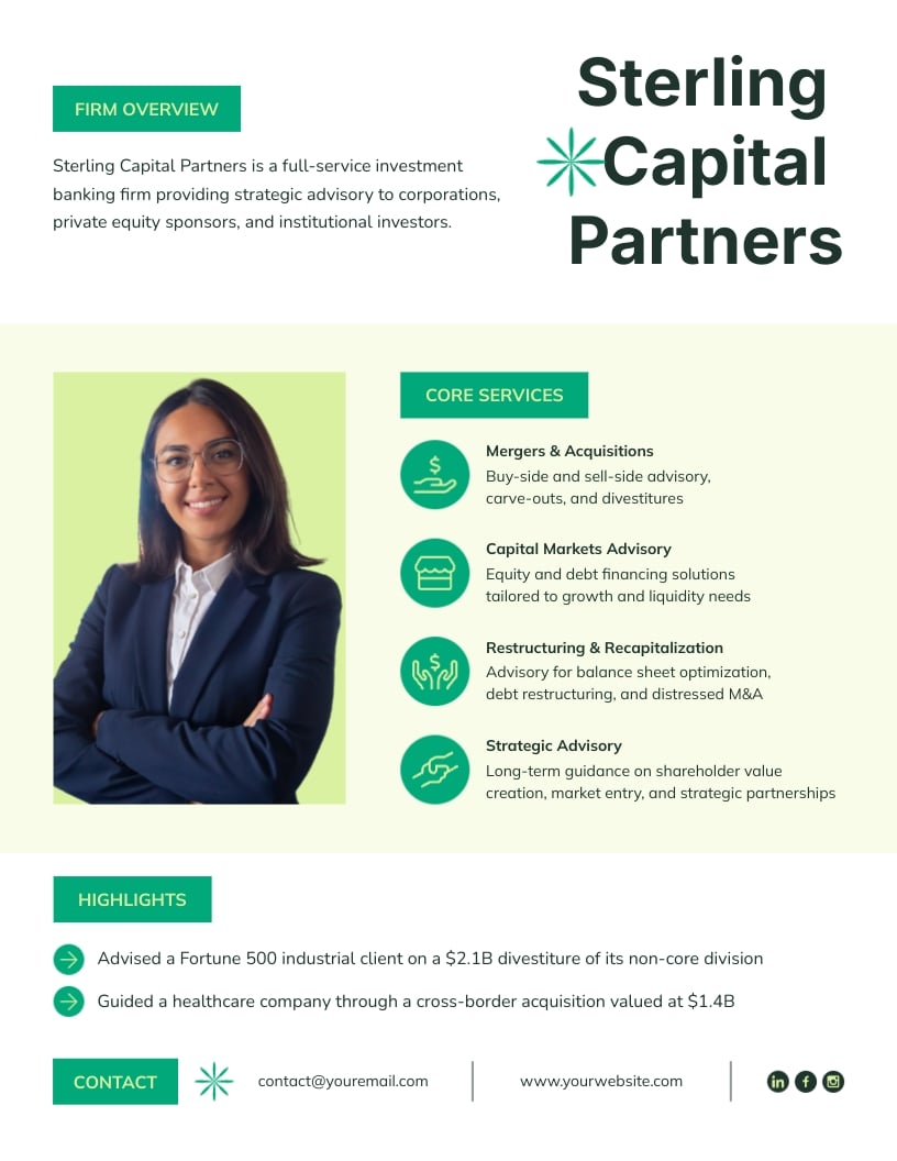 Investment Banking Pitch One Pager Template